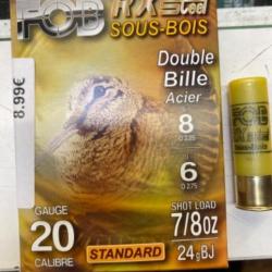 LOT DE 50 MUNITIONS FOB RX STEEL SOUS BOIS ACIER CAL 20X70  24GR BJ  N°8 6 7/5