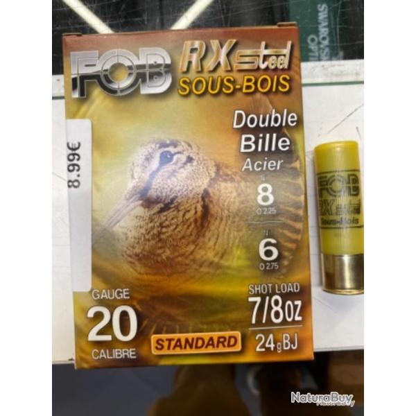LOT DE 50 MUNITIONS FOB RX STEEL SOUS BOIS ACIER CAL 20X70  24GR BJ  N8 6 7/5
