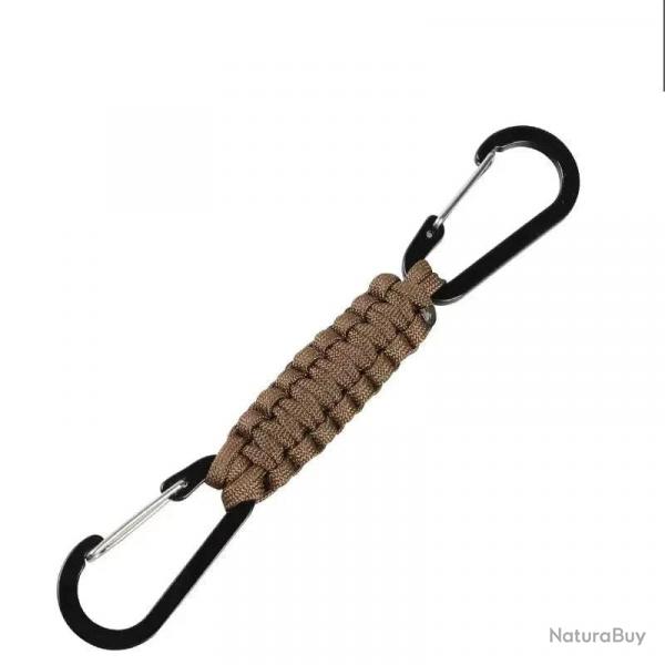 Porte-cls paracorde double mousqueton multifonction - Marron