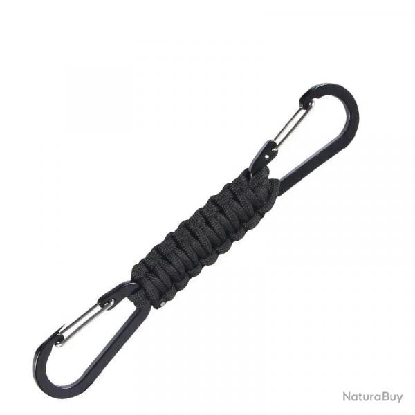 Porte-cls paracorde double mousqueton multifonction - Noir