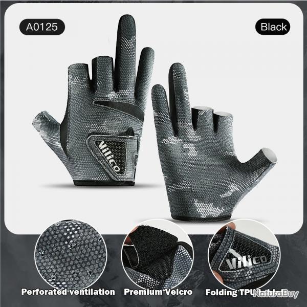 1 paire de gants de pche pour hommes, sous-protecteur solaire et antidrapant Style 5 Taille M