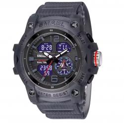 Montre militaire homme Quartz sport analogique numérique étanche 50M réveil lumière robuste Gris