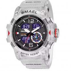 Montre militaire homme Quartz sport analogique numérique étanche 50M réveil lumière robuste Blanc