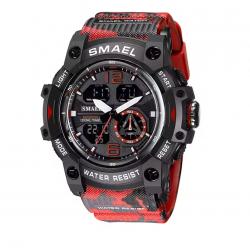 Montre militaire homme Quartz sport analogique numérique étanche 50M réveil robuste Camo Rouge