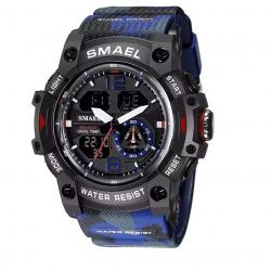 Montre militaire homme Quartz sport analogique numérique étanche 50M réveil robuste Camo Bleu