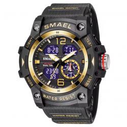 Montre militaire homme Quartz sport analogique numérique étanche 50M réveil robuste Noir et Or