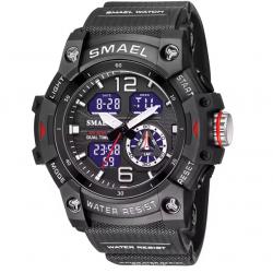 Montre militaire homme Quartz sport analogique numérique étanche 50M réveil robuste Noir