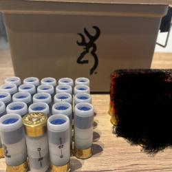 Lot de 23 cartouches Slug BAUMEL cal 12/67 +caisse à munitions
