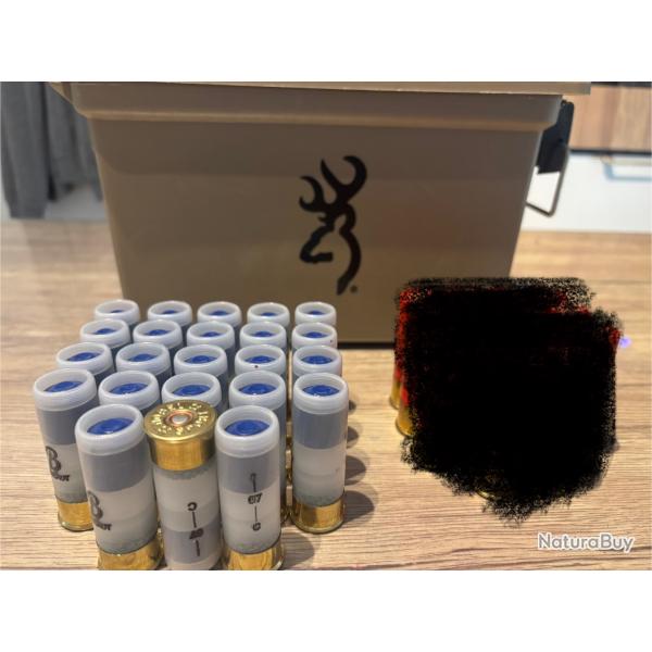 Lot de 23 cartouches Slug BAUMEL cal 12/67 +caisse  munitions