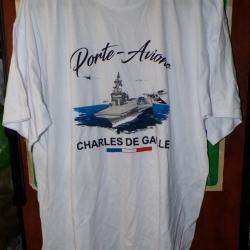 TEE SHIRT CHARLES DE GAULLE PORTE AVIONS , BLANC A MANCHES COURTES  ,TAILLE DISPONIBLE XXL ,   ,  NE