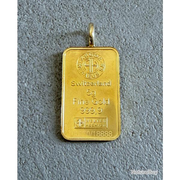 Pendentif Lingot or 5 g mont en pendentif - Suisse - 24 carats - ARGOR - Serpent