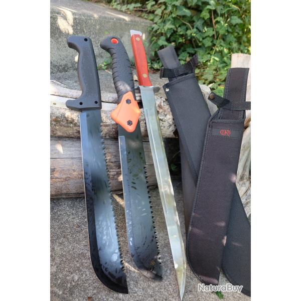 Lot de 3 Machette Bowies Lame Acier 3Cr13 Manche ABS Etui LOT POUR REVENDEURS Survie Outlast Alaska2