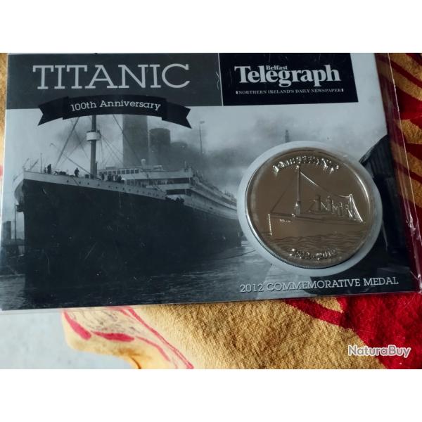 Mdaille commmorative du 100e anniversaire du Titanic, Belfast Telegraph 2012, emballage scell