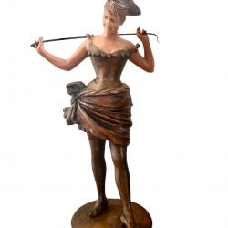 Sculpture en bronze blanc polychrome - Van der Straten - « La Dresseuse » (Belle Époque)