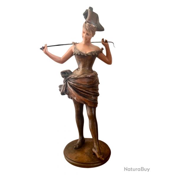 Sculpture en bronze blanc polychrome - Van der Straten -  La Dresseuse  (Belle poque)