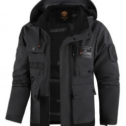 Manteau veste homme L noir chaud à capuche randonnée chasse pêche hiver polyester