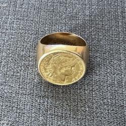 Ancienne chevalière en or massif 18 carats avec pièce 20 francs Marianne - bague homme - t.66