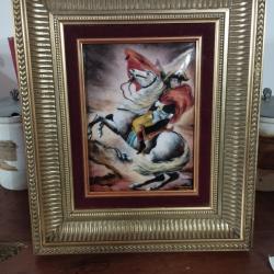 Napoleon Bonaparte  franchissant le "Grand Saint Bernard" grand email ancien Limoges