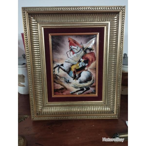 Napoleon Bonaparte  franchissant le "Grand Saint Bernard" grand email ancien Limoges