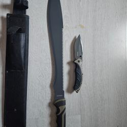 Machette et couteau de poche USMC United Cutlery Tan et noir avec étui Nylon