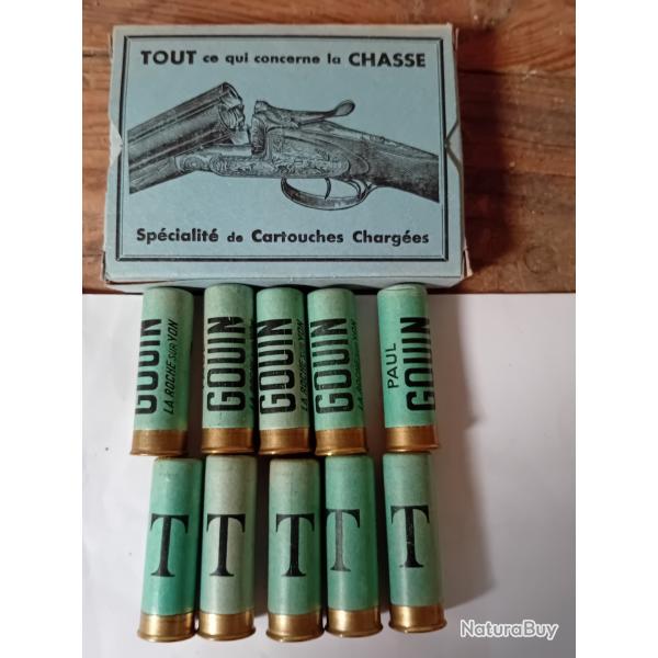 Bote de 10 cartouches anciennes  de l'armurier  Paul  Gouin douilles cartons  cal 16