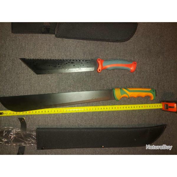 Poignard Couteau Machette Tanto Scie Survie Trekking Lame Acier 3Cr13 Etui Nylon Guide De Brousse
