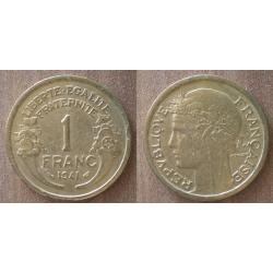 France 1 Franc 1941 Piece Morlon  Tete de Laurier Francs
