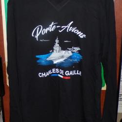 TEE SHIRT CHARLES DE GAULLE PORTE AVIONS , NOIR A MANCHES LONGUES  ,TAILLE DISPONIBLE XXL ,  NEUF VO