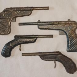 Ensemble de 4 pistolet à fléchettes en tôle vintage