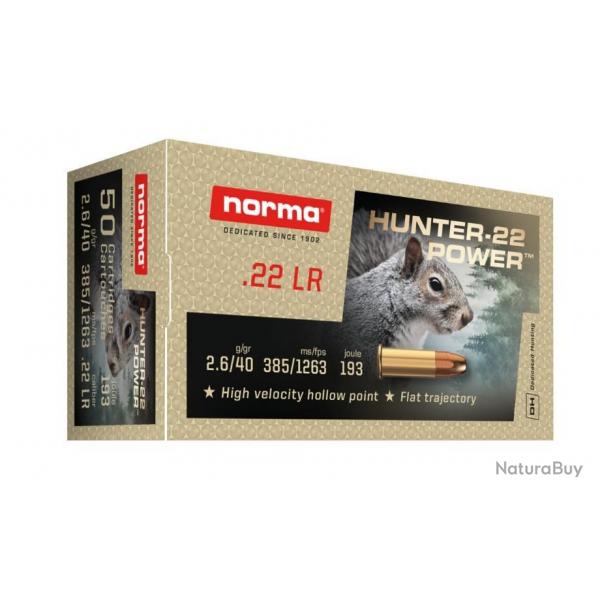 Munitions Norma Hunter 22 Power - Cal. 22 LR x2 boites