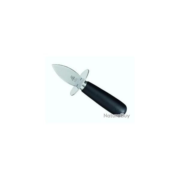 Couteau  hutres TRIANGLE, garde et lame inox, manche bois laqu noir.