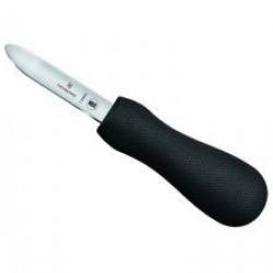 Couteau huîtres VICTORINOX, lame lancette courbe inox, manche nylon noir antidérapant.
