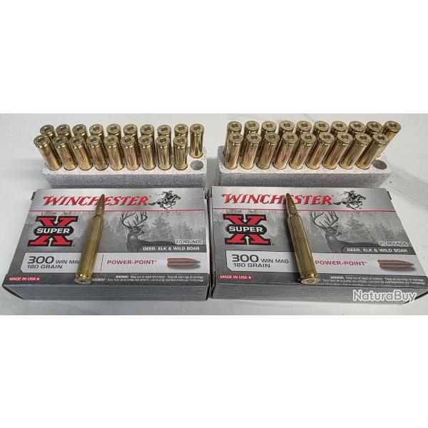 2 botes de 20 munitions Winchester Power Point - 180gr - calibre 300 Winchester Magnum