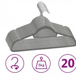 Cintres antiderapants 20 pcs gris 44,5 x 0,6 x 23,5 cm plastique zinc velours rangement pratique