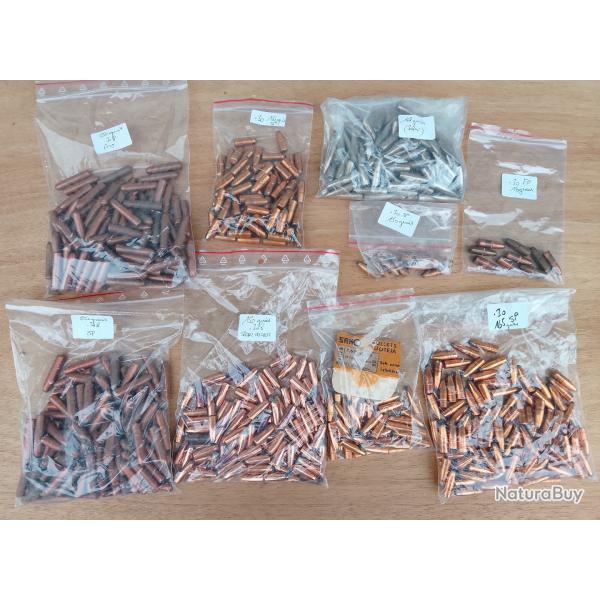Lot d'ogives diverses calibre.30