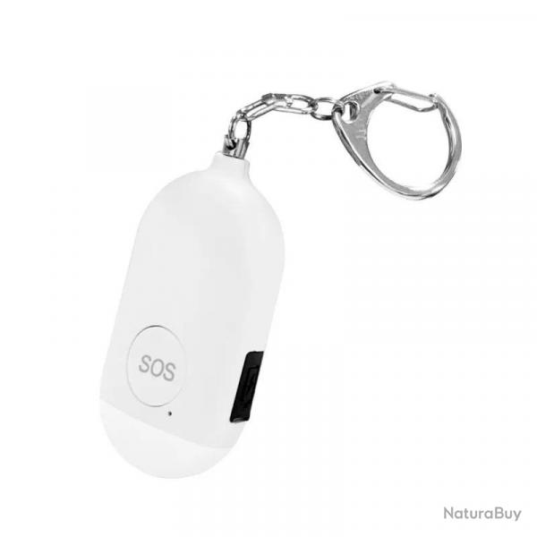 Porte-clefs anti agression - alarme personnelle 130db + lampe led - blanc - LIVRAISON GRATUITE
