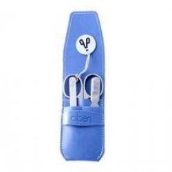 Pochette manucure ALPEN « YOUNG LINE », façon cuir bleu glycine, 3 pièces inox satiné
