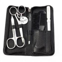 Trousse manucure/moustache/barbe ALPEN, cuir noir à fermeture éclair, 5 pièces