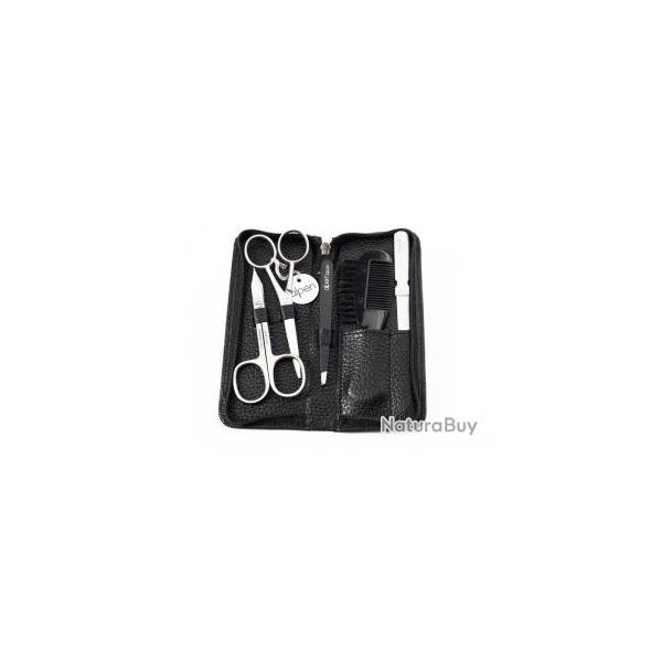 Trousse manucure/moustache/barbe ALPEN, cuir noir  fermeture clair, 5 pices