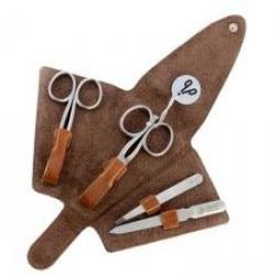 Pochette manucure ALPEN « ANTIQUE LINE », cuir cognac à fermeture pression, 4 pièces inox satiné