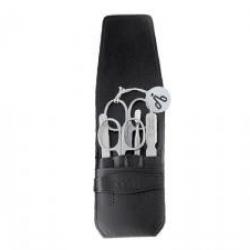 Pochette manucure ALPEN, cuir noir, 5 pièces inox satiné