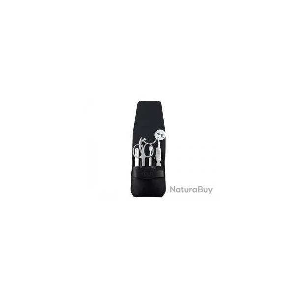 Pochette manucure ALPEN, cuir noir, 5 pices inox satin (outil double usage)