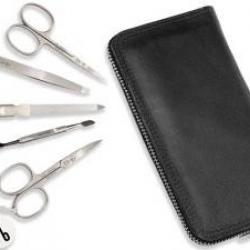 Trousse manucure ALPEN, cuir soft noir à fermeture éclair, 5 pièces inox satiné