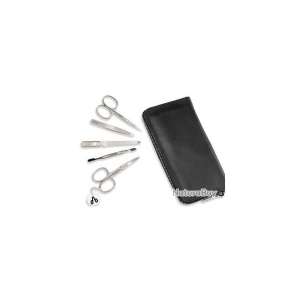 Trousse manucure ALPEN, cuir soft noir  fermeture clair, 5 pices inox satin