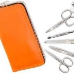 Trousse manucure ALPEN, cuir soft tabac à fermeture éclair, 5 pièces inox satiné