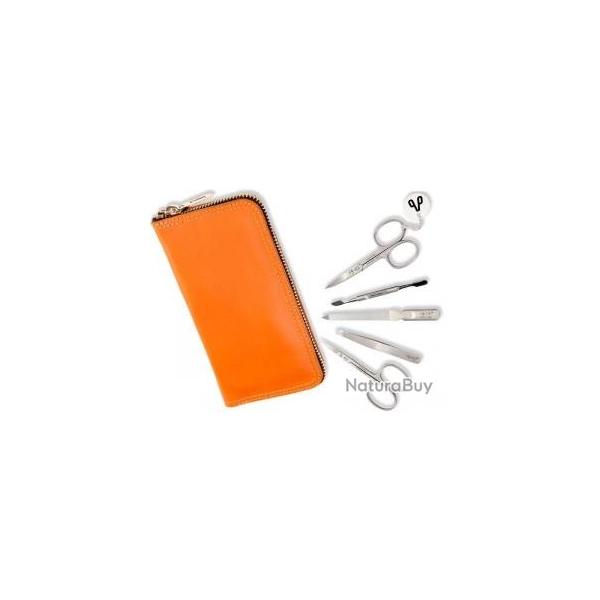 Trousse manucure ALPEN, cuir soft tabac  fermeture clair, 5 pices inox satin