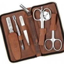 Trousse manucure ALPEN « COUNTRY LINE », cuir country à fermeture éclair, 5 pièces inox satiné