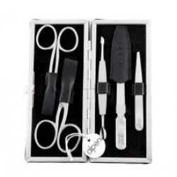 Trousse manucure ALPEN, cuir noir, fermoir cadre, 5 pièces inox satiné