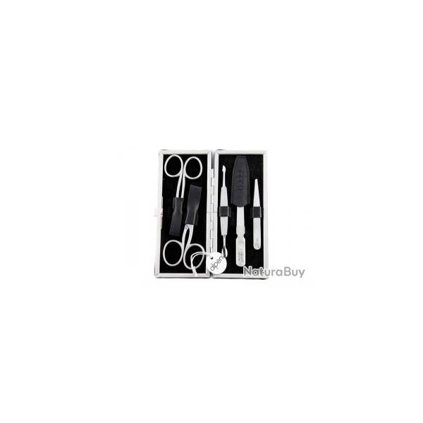 Trousse manucure ALPEN, cuir noir, fermoir cadre, 5 pices inox satin