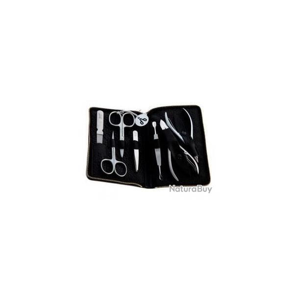 Trousse manucure ALPEN, cuir soft noir  fermeture clair, 7 pices inox satin